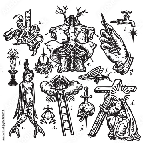 Engraving Medieval age Vector Illustration