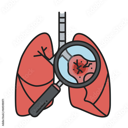 Lung health examination: A magnified view of human lung, revealing potential issues within, presented in a clean and minimalist illustration, conveying the importance of health checks.