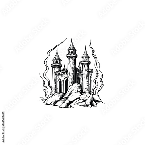 Medieval castle engraving design vector illustration