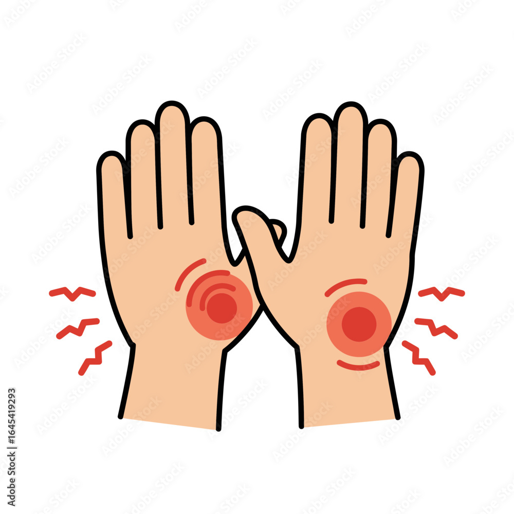 Obraz premium Hand Pain Illustration: A vector illustration showcases two hands experiencing pain, with visible signs of discomfort, the scene highlights the sensation of ache. 