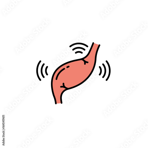 Stomach Discomfort Illustration: A simple yet effective illustration, depicts a graphic representation of the human stomach experiencing discomfort. Capturing a concept.