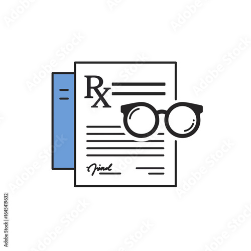 Medical Prescription & Spectacles: A simple yet striking illustration of a medical prescription, accompanied by a pair of spectacles. This minimalist image conveys concepts related to healthcare.
