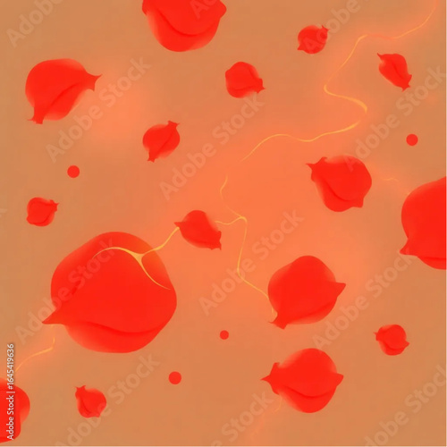 Electric warm reds floating forms backdrop illustration