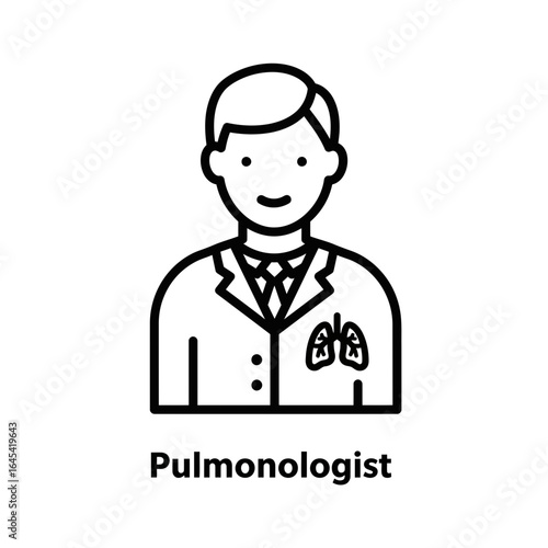 Medical Icon of a Pulmonologist: A simple line art illustration depicts a pulmonologist, characterized by a stethoscope, symbolizing health and medical care with precision.