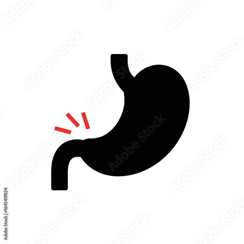 Stomach Silhouette: A stylized illustration depicting a human stomach, highlighting discomfort or pain.