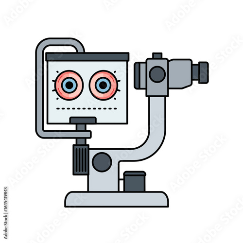 Eye Exam Equipment: A detailed illustration of an eye exam device showcases the intricate design of ophthalmic technology. Explore the components used for a comprehensive eye exam.