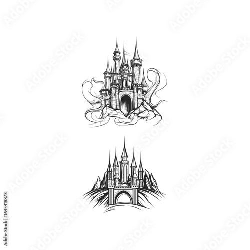 Medieval castle engraving design vector illustration