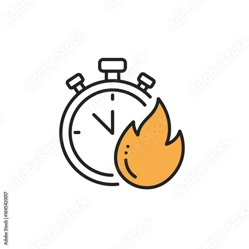 Burning Time: A minimalist depiction of a stopwatch engulfed in flames, symbolizing urgency and the rapid passage of time.