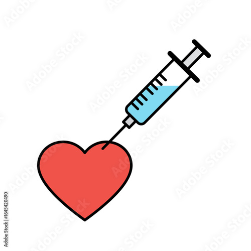 Cardiac Injection Illustration: A vivid illustration depicts a syringe injecting medication into a heart, symbolizing healthcare, treatment, and medical intervention.