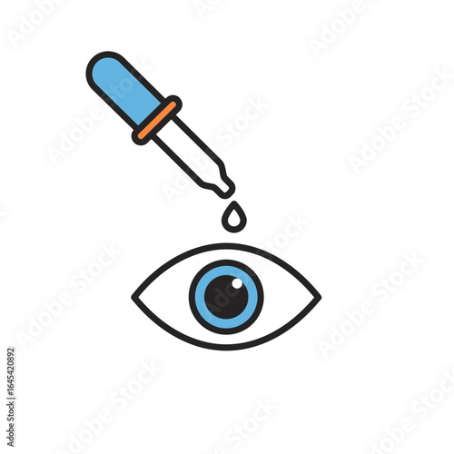 Vision Care: An illustration of an eye with a drop of liquid from a dropper. This artwork could be suitable for medical, health, vision care, and healthcare-related projects. 