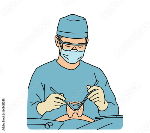 Surgical Precision: A surgeon wearing surgical attire is meticulously performing a procedure, showcasing precision, expertise, and the critical nature of medical interventions.