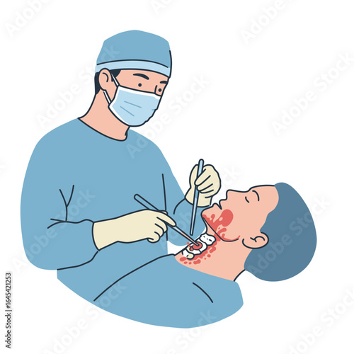 Surgical Precision: A skilled doctor in surgical attire performs a meticulous medical procedure, using tools and instruments to care for patient. 