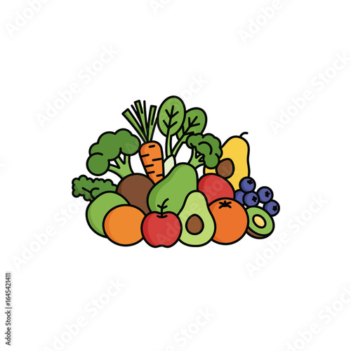 Vibrant Harvest: A bountiful selection of fresh, colorful fruits and vegetables is artfully arranged, showcasing the natural beauty and nutritional value of whole foods.