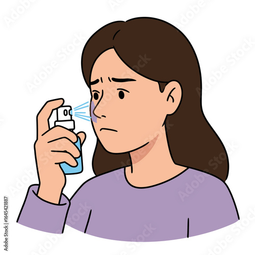 Health in Mist: A young woman delicately sprays mist to maintain and refresh healthiness and hygiene. Capturing the essence of a healthy lifestyle.