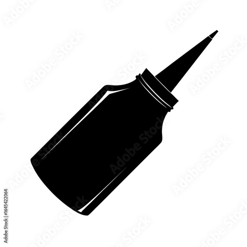 Vector art of black silhouette of a squeeze bottle with a pointed nozzle, isolated on white background