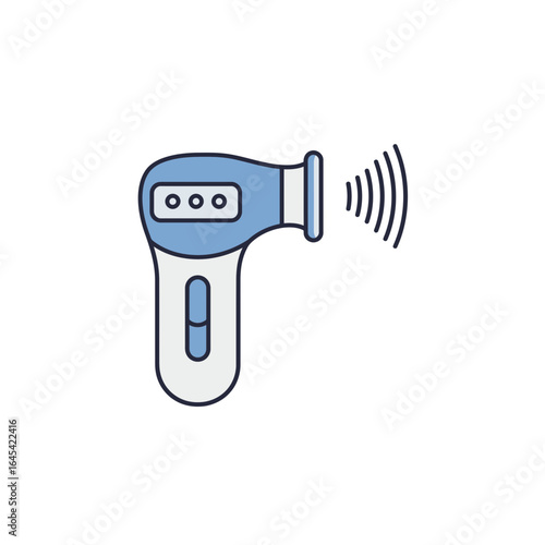Medical Thermometer Illustration: An illustration of a non-contact infrared medical thermometer, a sleek device transmitting waves, symbolizing modern health technology.