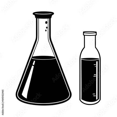 Vector art of two laboratory flasks with liquid isolated on white background