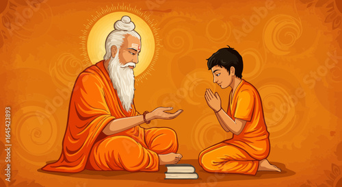 Guru imparting knowledge to a student in traditional indian education system