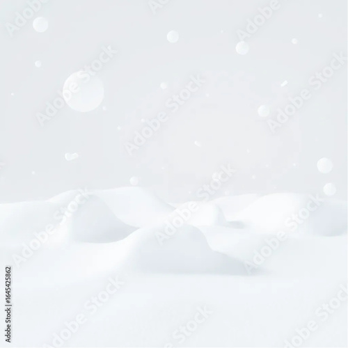 3d render snowy white floating forms background