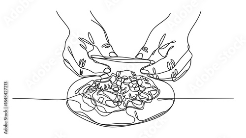 Food plating continuous line drawing vector illustration