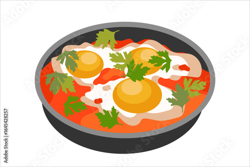 Shakshuka. Vector simple color flat illustration.