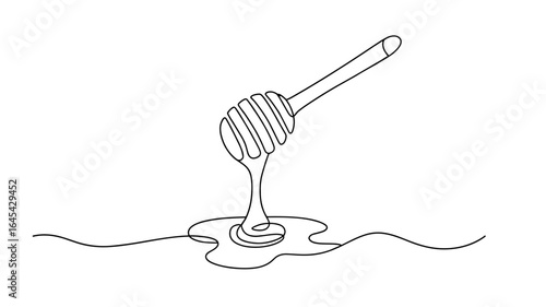 Honey dipper with dripping honey continuous line drawing minimalist vector illustration