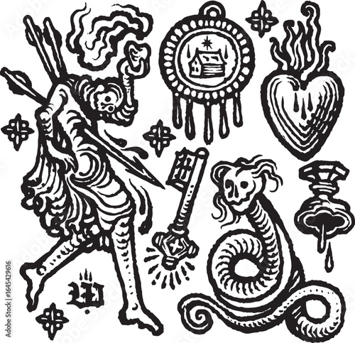 Engraving Medieval age Vector Illustration