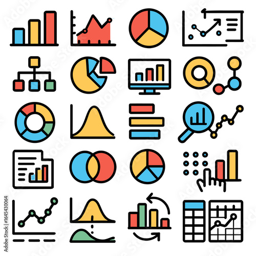 Data icons display charts showing business analysis visually