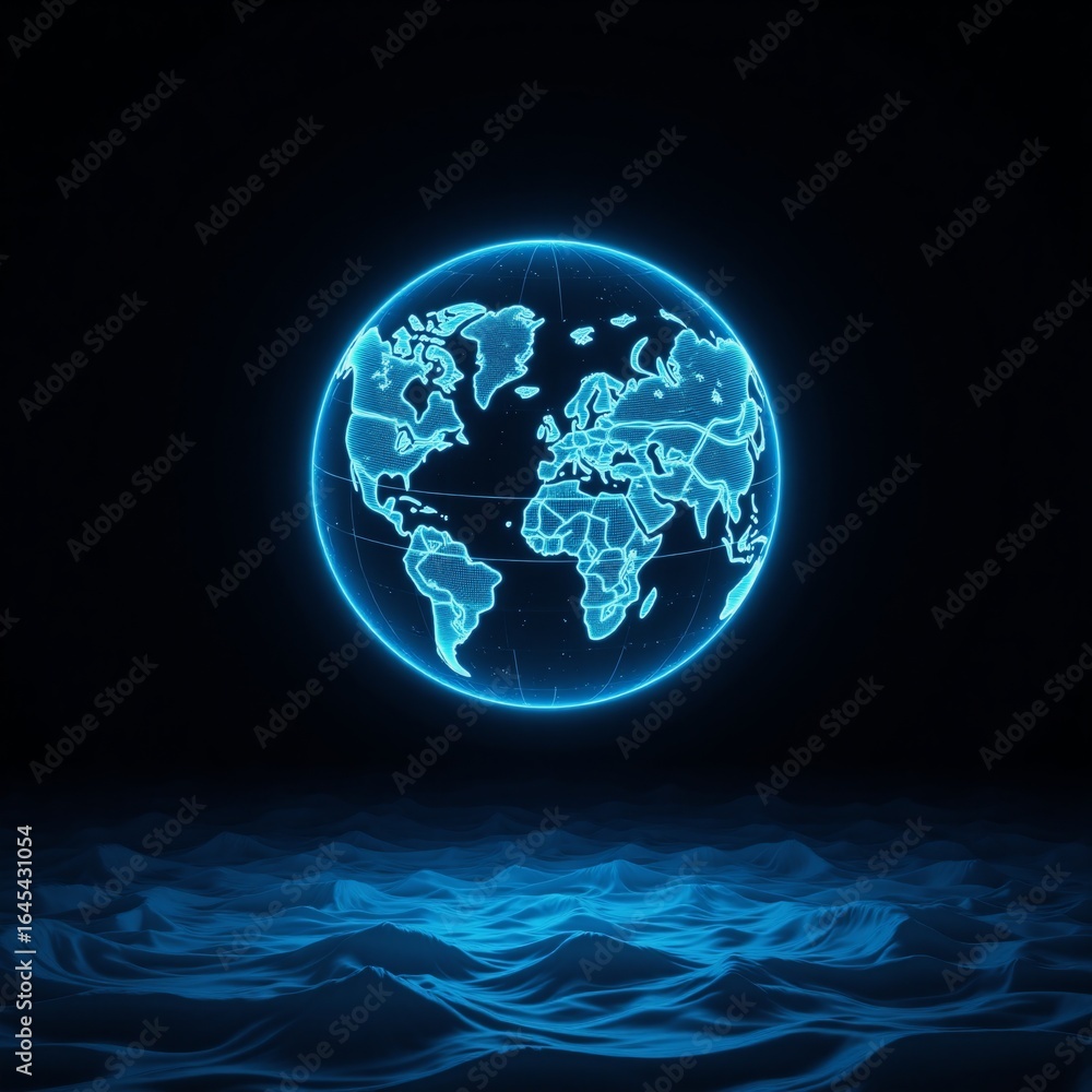Cool Motion blur panorama of abstract network technology world map with luminous seascapes and dark skies on flat backgrounds Cool Motion blur panorama of abstract network technology world map with luminous seascapes and dark skies on flat backgrounds