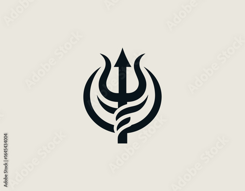 Sacred Hindu trishula trident symbol in minimalist black vector design with spiritual significance