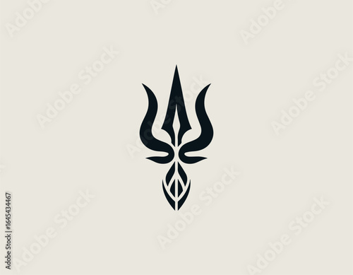 Sacred Hindu trishula trident symbol in minimalist black vector design with spiritual significance