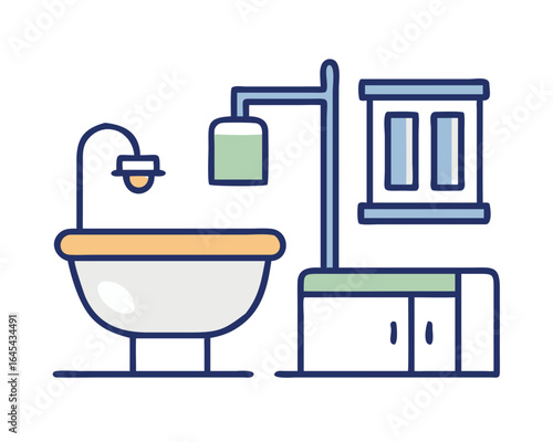 Bathroom: Contains a toilet, sink, and shower/tub.

