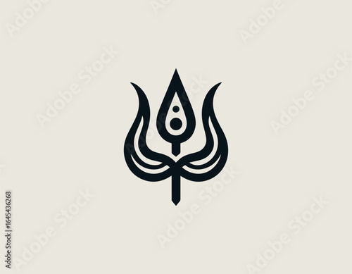 Sacred Hindu trishula trident symbol in minimalist black vector design with spiritual significance