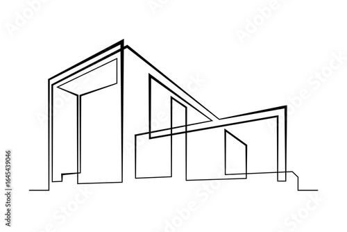 Continuous single line drawing of modern minimalist design house. Linear design. Abstract house symbol. One continuous line isolated minimalist illustration. Not AI.