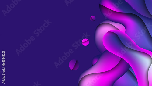 Abstract metallic liquid flow background. Banner design blue and purple organic shape. 3D form vector presentation layout