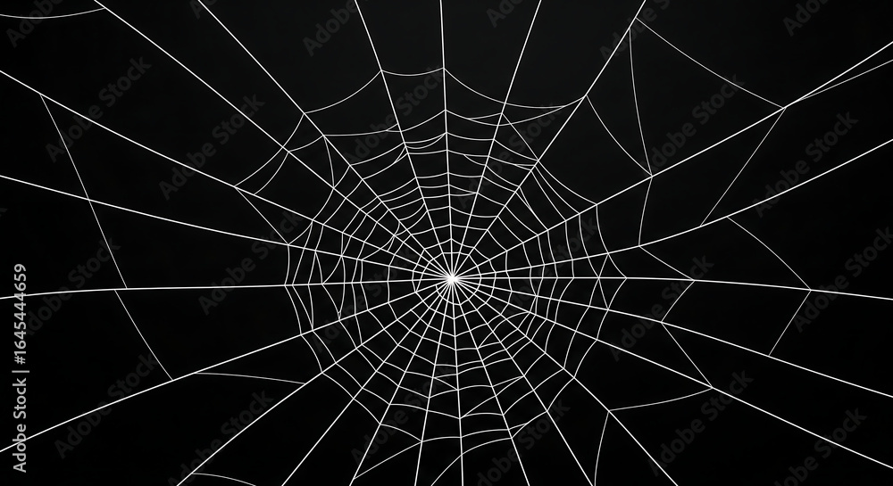 Fototapeta premium abstract black background with clean white spider web lines, minimal geometric mesh pattern, elegant halloween effect