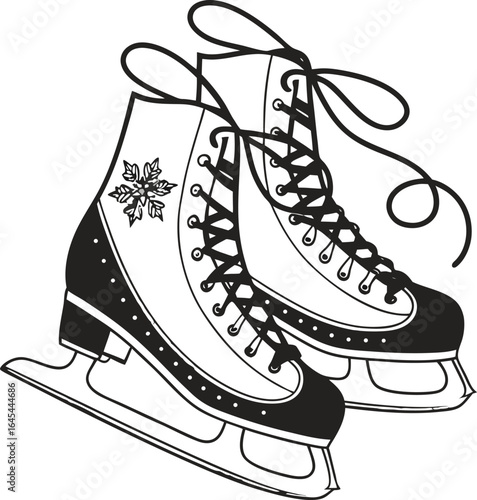 Black ice skates with a blade, an isolated vector illustration of winter footwear on white