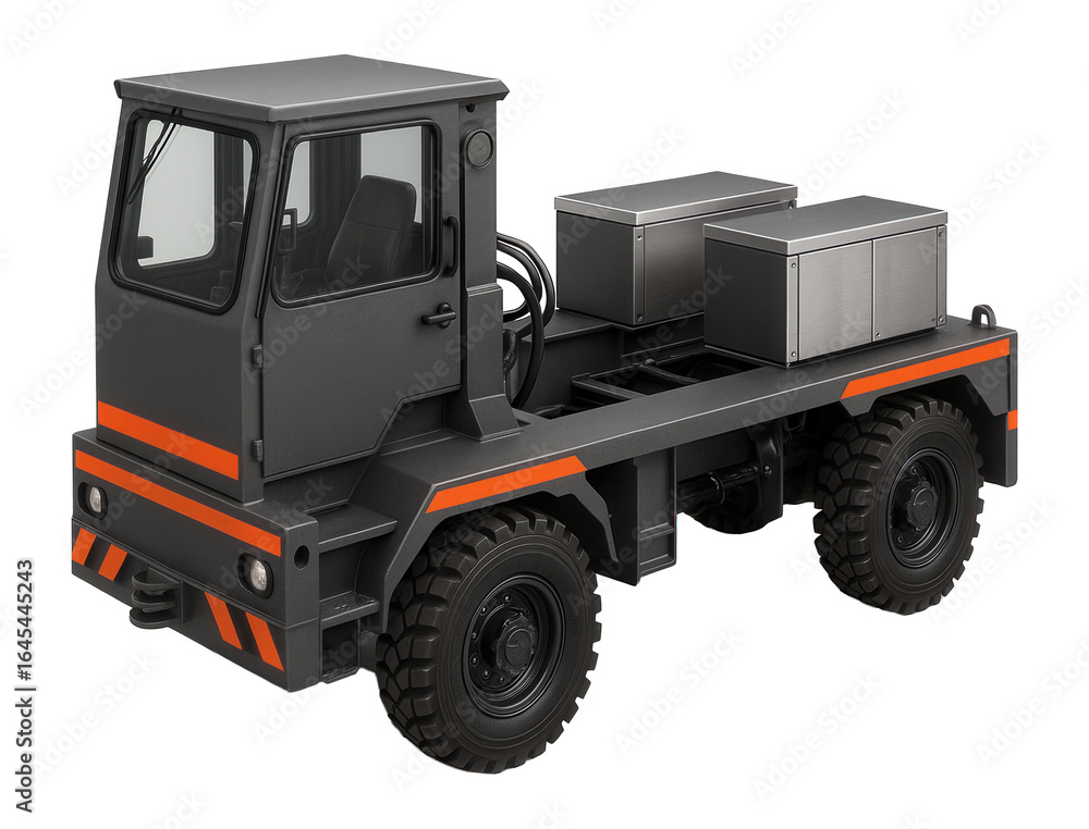 Obraz premium Heavy-duty rail welding vehicle with reinforced steel chassis and high-visibility safety markings