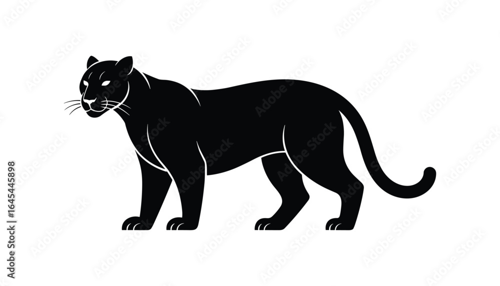 Obraz premium Black Panther Silhouette Illustration of Wild Jungle Animal, Strong Big Cat Icon Isolated on White Background, Powerful Predator Vector for Design and Decoration.