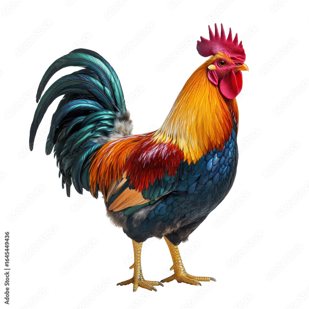 Fototapeta premium Vibrant Rooster Isolated Black Background, isolated on a transparent background