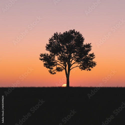 Wallpaper Mural Silhouette of a solitary tree on a tranquil field against a vibrant orange and purple sunset sky. Torontodigital.ca