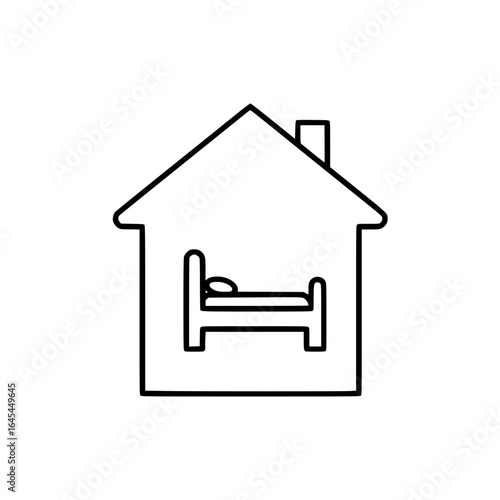 House icon with bed symbolizing home and comfort concept of outline icon  
