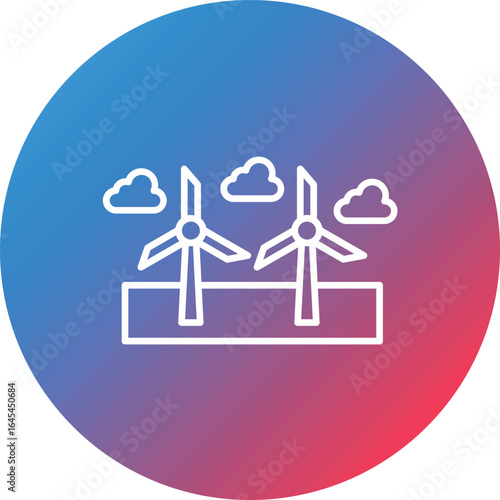 Windmill Landscape Line Gradient Circle Background Icon