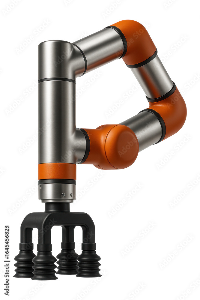 Obraz premium Robotic arm with a suction gripper for automated carton handling in a packaging plant