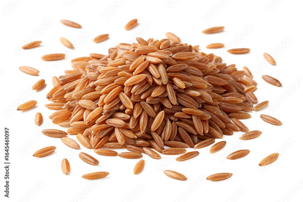 Obraz premium Discovering the rich texture and earthy tones of brown rice grains piled together, showcasing a natural ingredient perfect for healthy meals and culinary creativity brown, rice, grains, healthy, eatin