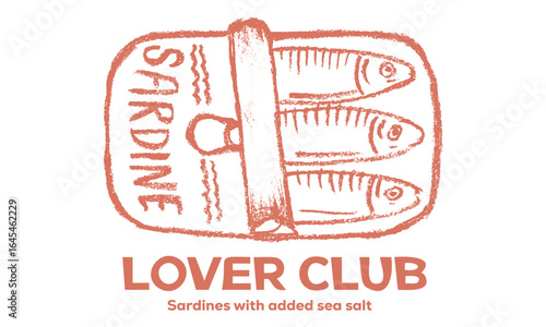 Seafood t shirt design. Sardines love club. Fish in canned. Sardines fish artwork for t shirt print, poster, sticker and other uses.