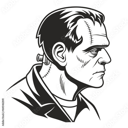 Frankensteins monster head with bolts isolated on white background