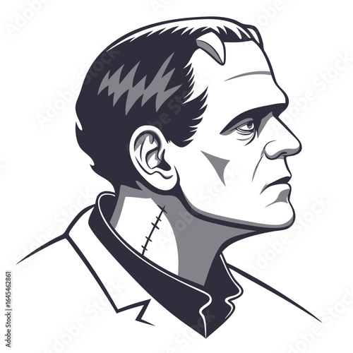 Frankensteins monster head with scars isolated on white background