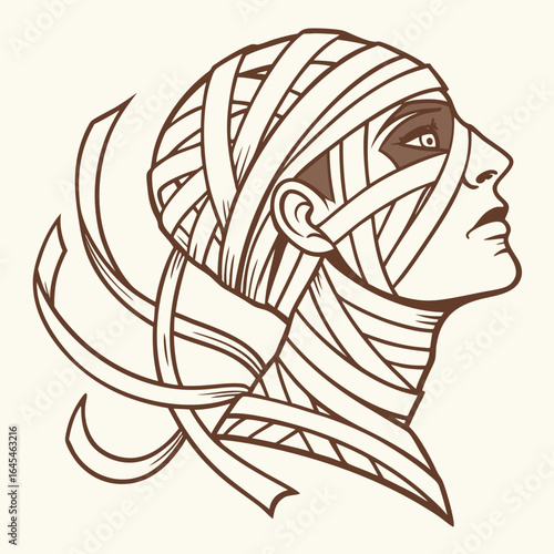 Illustration of an ancient mummy wrapped in bandages isolated on white background