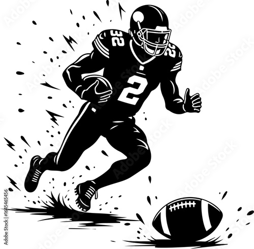 American "Football Running  action Back Vector Illustration"  graphic design,